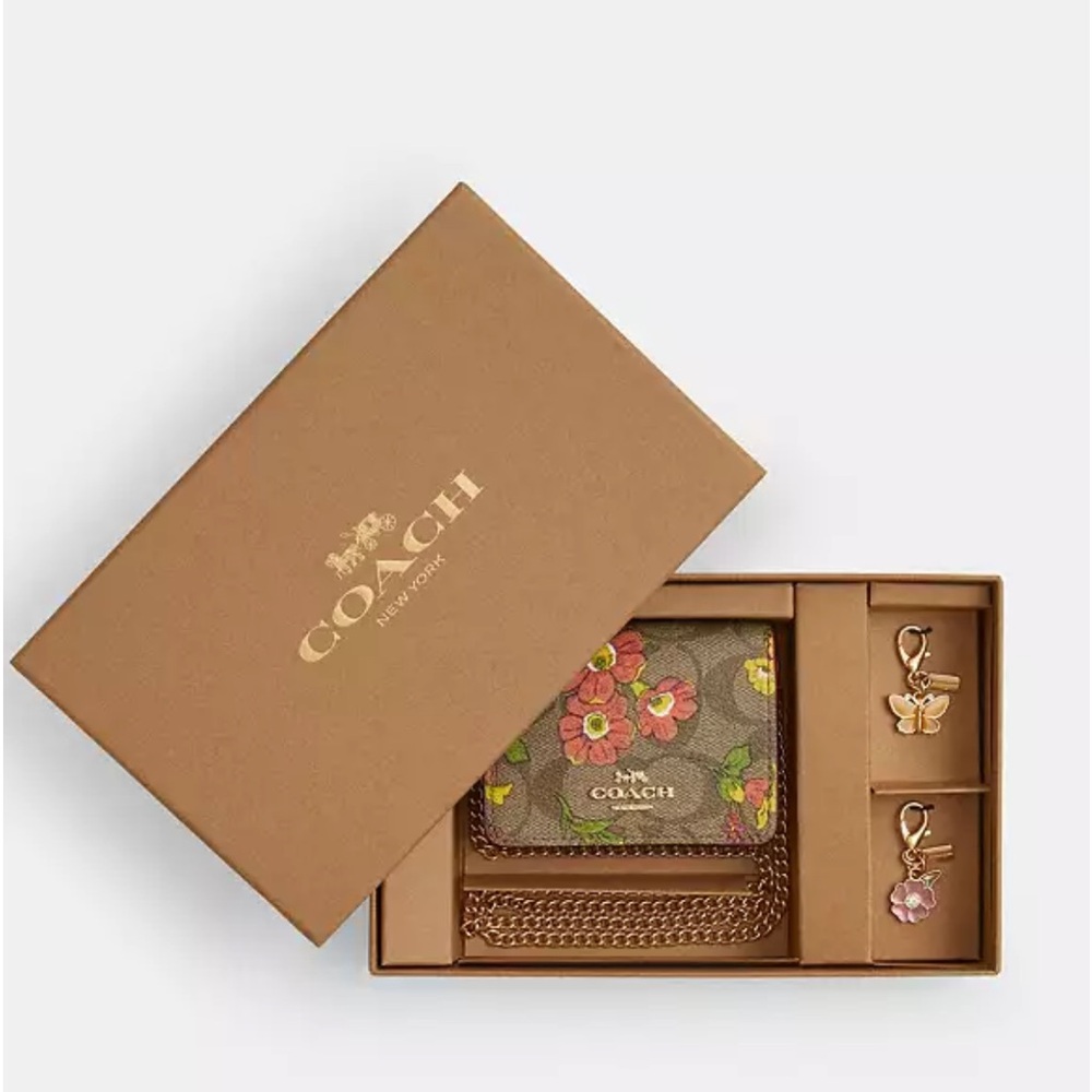 Coach CR949 Boxed Mini Wallet On A Chain In Signature Canvas With Floral Print - Picture 2 of 9